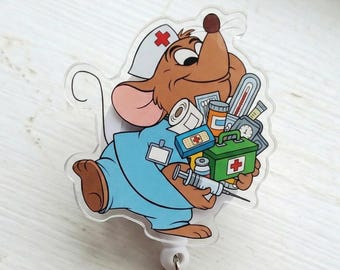 Cute Mouse Badge Reel, Funny Cartoon Mouse Nurse Badge Holder, Retractable ID Badge Clip, Cute Animal Work Badge Reel, Nurse Gift