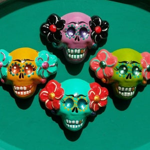 Friducha Sugar Skull magnet, Mexican Calaca magnet, Sugar skull
