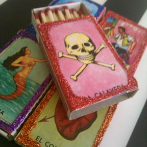 4 (four) Loteria matchboxes...party favors, Mexican arte