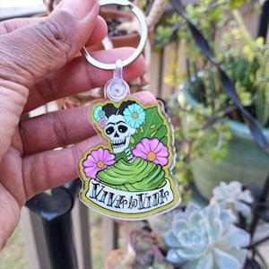 Viva la Vida Frida inspired keychain, Loteria, Skull, Calaca
