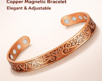 Magnetic Copper Bracelet for Women Adjustable Cuff, Engraved Copper Jewelry, Arthritis Relief Wristband, Healing Gift for Her