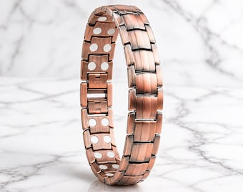 Magnetic Copper Bracelet for Men, Pure Copper Link Bracelet, Mens Arthritis Relief Jewelry, Adjustable Wristband Gift for Him