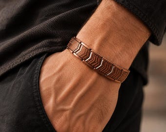 Pure Copper Magnetic Bracelet for Men | Adjustable Roman Shield Link Bracelet | 42 Magnet Copper Jewelry Gift for Him