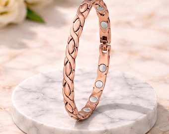Copper Magnetic Bracelet for Women, Arthritis Pain Relief Therapy Bangle, Healing Energy Jewelry, Rose Gold Link Bracelet Gift