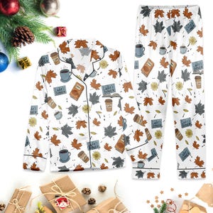 Luke’s Diner Pajamas | Gilmore Girls Inspired Coffee & Autumn Leaves Sleep Set