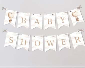 Printable Baby Shower Banner: neutral beige bear 5x7 inch garland (PDF Digital Download)