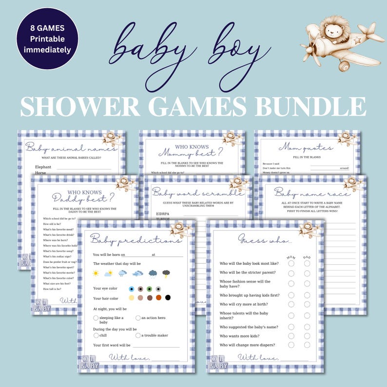 Baby Boy Shower Games Bundle, Printable Activities (PDF Download) - Etsy