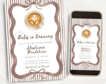 Baby is Brewing Coffee Shower Invitation, Editable Template (Digital Download)