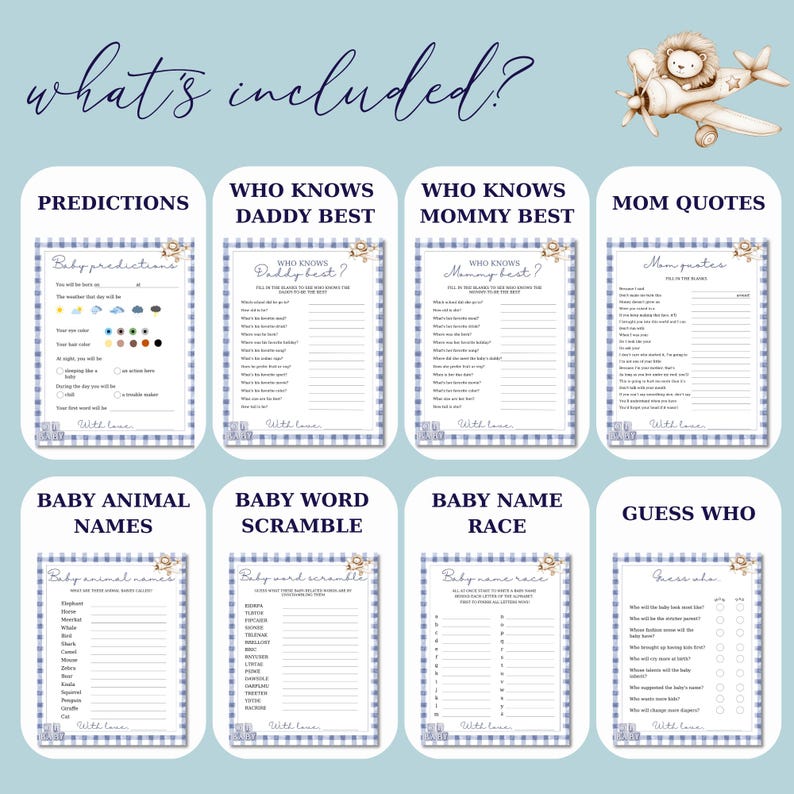 Baby Boy Shower Games Bundle, Printable Activities (PDF Download) - Etsy