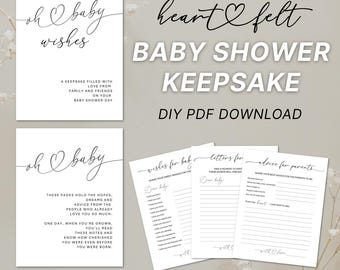 Baby Shower Keepsake: minimalist Wishes, Advice Cards, letter to baby (PDF Digital Download)