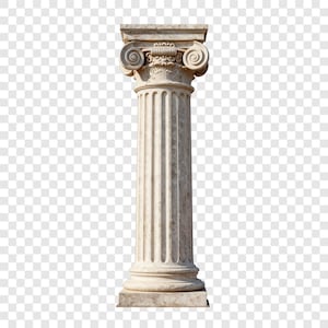Peut inclure: Une colonne ionique blanc cassé avec un fût cannelé et un chapiteau orné de volutes. La colonne repose sur une base carrée, représentant l'architecture classique.