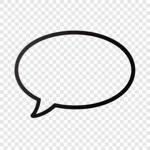May include: A black speech bubble outline with a textured finish. The bubble is oval-shaped with a small tail extending from the bottom left, indicating a conversation or thought.