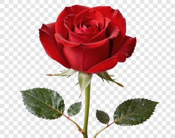 10 PNG Red Rose Clipart, Single Flower Images, Transparent Background, Watercolor Clip Art, Instant Download, Commercial Use, Paper Craft