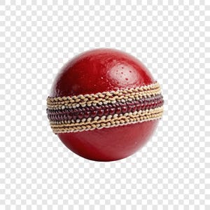 Puede incluir: Una pelota de críquet roja con una costura cosida. La pelota es de color rojo intenso con una costura de color beige claro. La pelota de críquet se utiliza en el deporte del críquet.