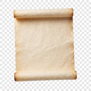 May include: A rolled parchment scroll with a light brown hue and aged appearance. The edges of the scroll are a darker brown, suggesting age. The paper has a textured surface, and the scroll is unwritten.