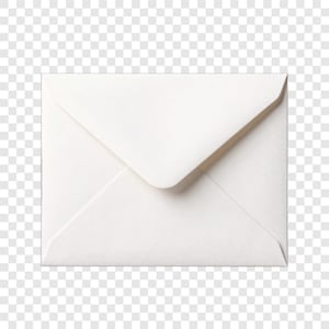 May include: A white, closed envelope with a triangular flap. The envelope is rectangular with a slightly textured surface. The flap is folded over the top and sealed. The background is transparent.