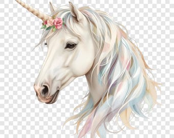 10 PNG Unicorn Clipart, Fantasy Horse Images, Transparent Background, Watercolor Clip Art, Instant Download, Commercial Use, Paper Craft