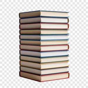 May include: A tall stack of hardcover books with various colored spines and page edges. The books have different colored covers, including brown, blue, and red. The pages are white, and the edges are painted in colors like red, blue, and gold.