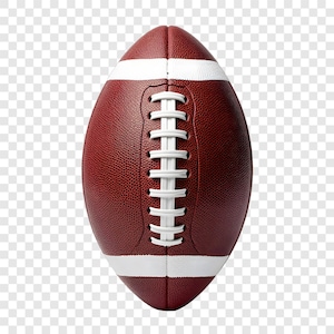 May include: A brown and white football with white laces. The football has a textured surface and white stripes at each end. The laces run down the center of the ball. This football is designed for American football.