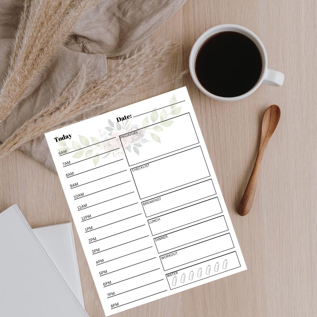 Printable Floral Daily Planner Template PDF - Hourly Schedule With ...