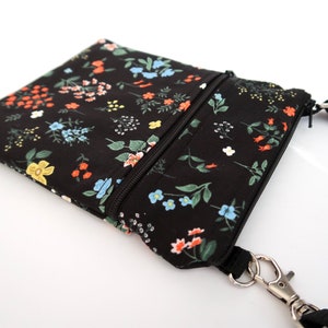 Small Crossbody Bag, Purse, Black, Zipper Crossbody Bag, Cellphone Bag, Multicolor Florwers, Rifle Paper Co