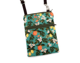 Small Phone Crossbody Bag, Purse, Oranges and Lemons, Zipper Cellphone Bag, Travel, Errands, Everyday, Concert Bag