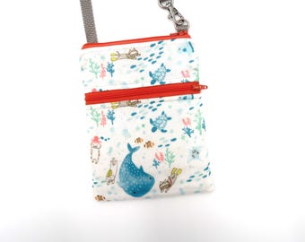 Small Cellphone Crossbody Bag, Purse, Cats and Whales, Zipper Cellphone Bag, Travel, Errands, Concert, Everyday Bag