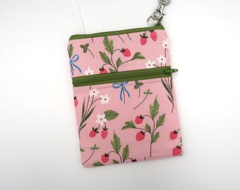 Small Phone Crossbody Bag, Purse, Pink Strawberries, Zipper Cellphone Bag, Travel, Errands, Daily, Concert Bag