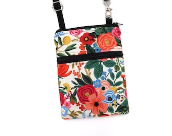 Small Phone Crossbody Bag, Purse, Rifle Paper Co Flowers, Zipper Cellphone Bag, Travel, Errands, Daily Bag