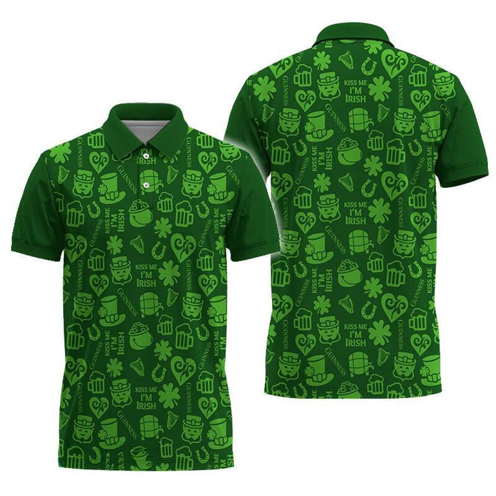 Doodle Pattern Saint Patrick'S Day Guinness Beer Polo Shirt - Guinness Unisex Polo Tees, Guinness Polo Tee Shirt Designed By Shirttrendz
