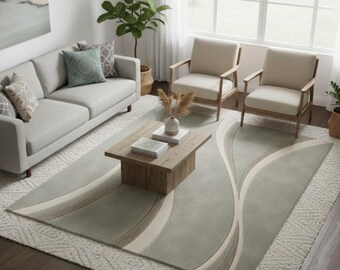 Soft Wave Pattern Kids Playroom Rug, Hand Tufted Nursery Carpet, Non-Slip Plush Area Rug