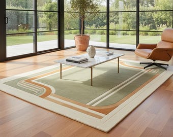 Alfombra moderna verde salvia, alfombra geométrica abstracta, alfombra minimalista con mechones para sala de estar.