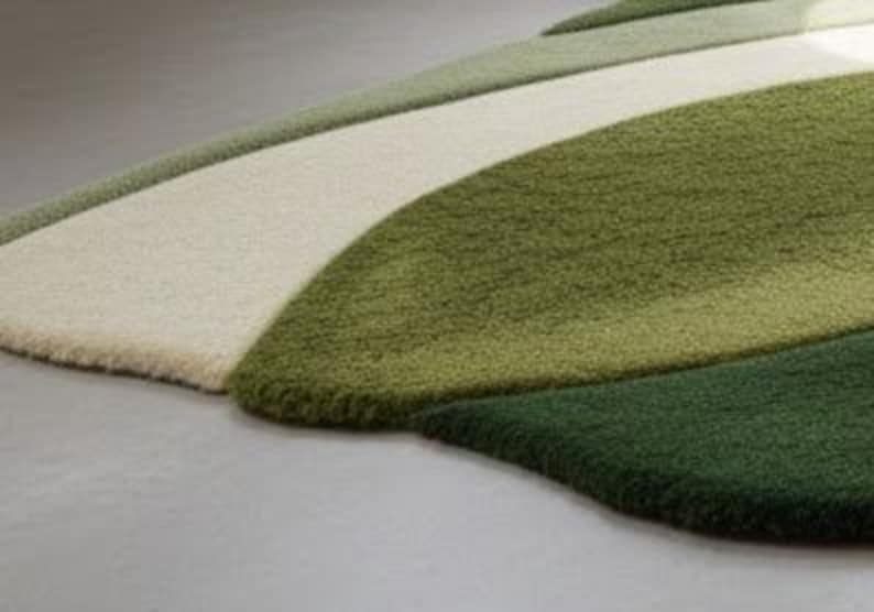 Green Abstract Hand Tufted Rug – Modern Irregular Shape Carpet for ...