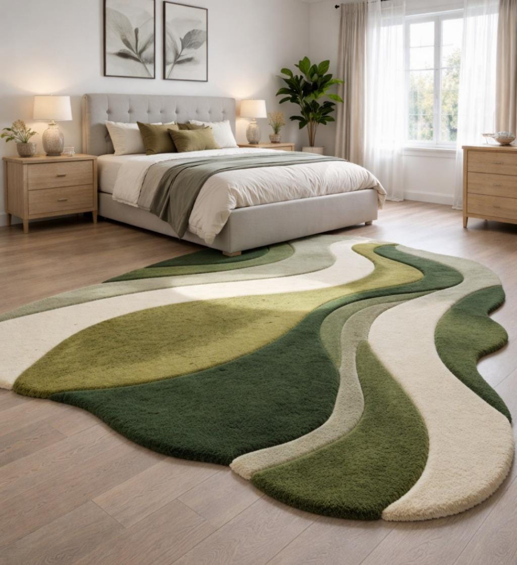 Green Abstract Hand Tufted Rug – Modern Irregular Shape Carpet for ...