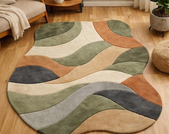 Irregular Shape Hand Tufted Rug, Organic Modern Abstract Area Carpet, Contemporary Handmade Rugs