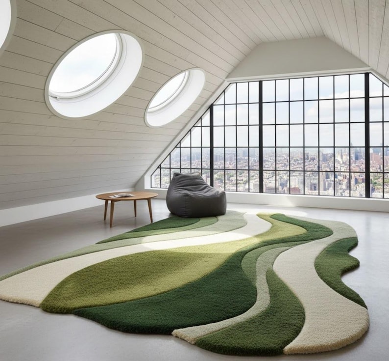 Green Abstract Hand Tufted Rug – Modern Irregular Shape Carpet for ...