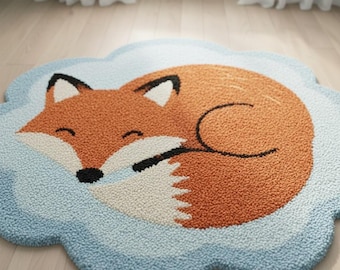 Handmade Fox Rug for Kids Room – Tufted Animal Nursery Rugs, Soft Carpet for Playroom