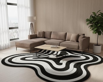 Alfombra ondulada moderna en blanco y negro: decoración con un toque geométrico