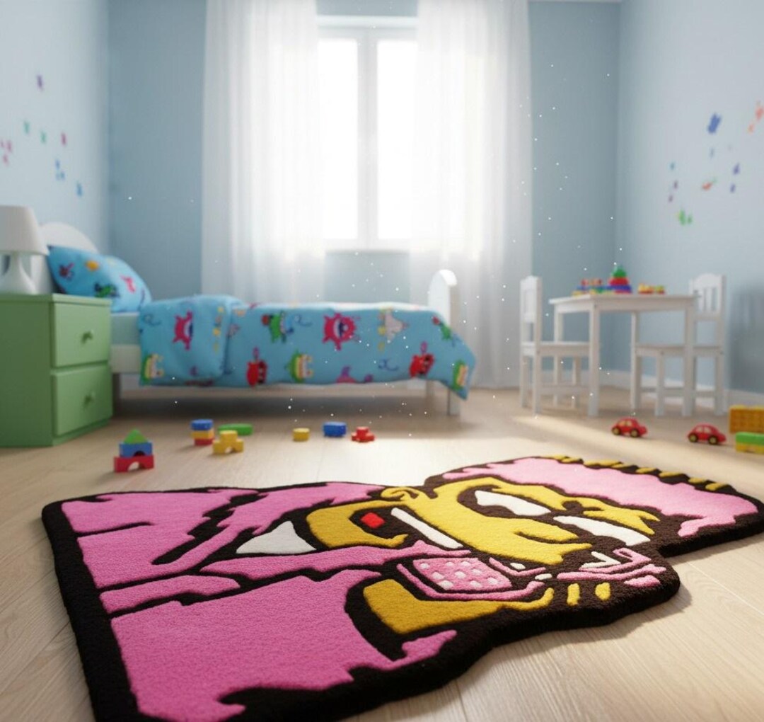 Cartoon Shool Rug Handmade Wool Cartoon Rug – Pink Tufted Kids Nursery Carpet - Etsy