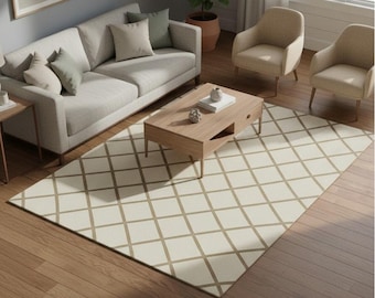 Hand-Tufted Wool Area Rug | Modern Beige Geometric Design