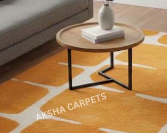Hand-Tufted Wool Rug – Modern Orange Geometric Abstract Rug