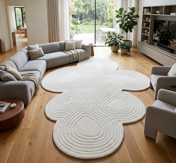 Green Outdoor Rug, Unique Modern Shape Patio Mat, Handmade Custom Size Deck Rug