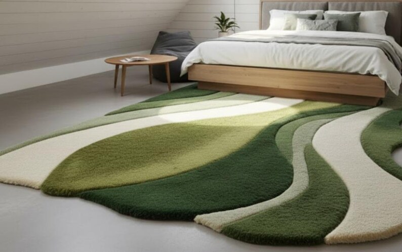 Green Abstract Hand Tufted Rug – Modern Irregular Shape Carpet for ...