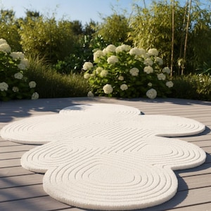 Alfombra verde para exteriores, diseño moderno y único, hecha a mano y con tamaño personalizado.