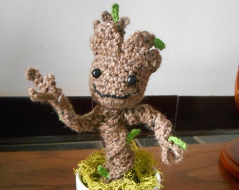 Baby Groot Inspired Amigurumi - MADE to ORDER- Tree, Guardians, pose-able statue