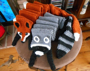 Animal Friends Scarf- MADE to ORDER- Fox or Raccoon scarf available in three sizes