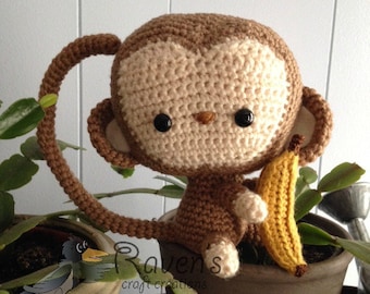 Monkey Amigurumi- MADE to ORDER- Cheeky Monkey with banana