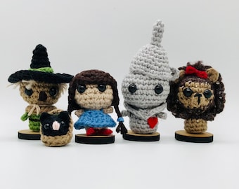 Wizard of Oz SET amigurumi characters- MADE to ORDER- Dorothy and Toto, Cowardly Lion, Tin Man, Scarecrow