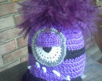 Evil Purple Minion Inspired Ear Flap Hat- MADE to ORDER- Newborn to Adult sizes