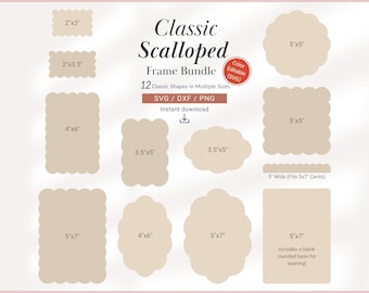 Scalloped Edge Wavy Frame, Layered Border, DIY Wedding Place Cards, Invite, Menu, SVG PNG
